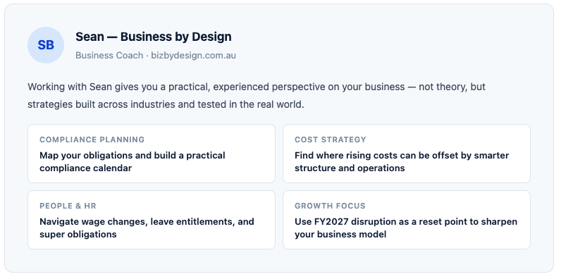 a business coach can help you with compliance plannibng, cost strategy, people & HR and growth focus